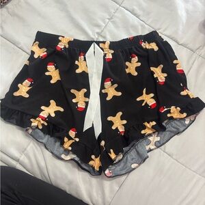 Black Gingerbread Print Pajama Shorts